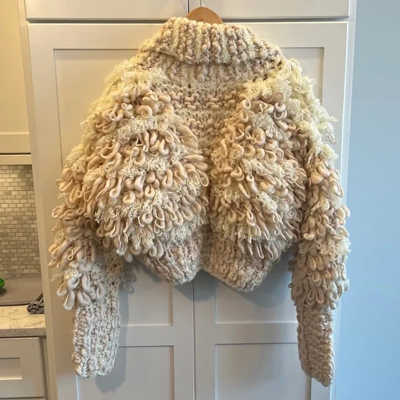 Free People Curly Q Cardigan size Small Chunky Knit Cream color NWT - Picture 3 of 4